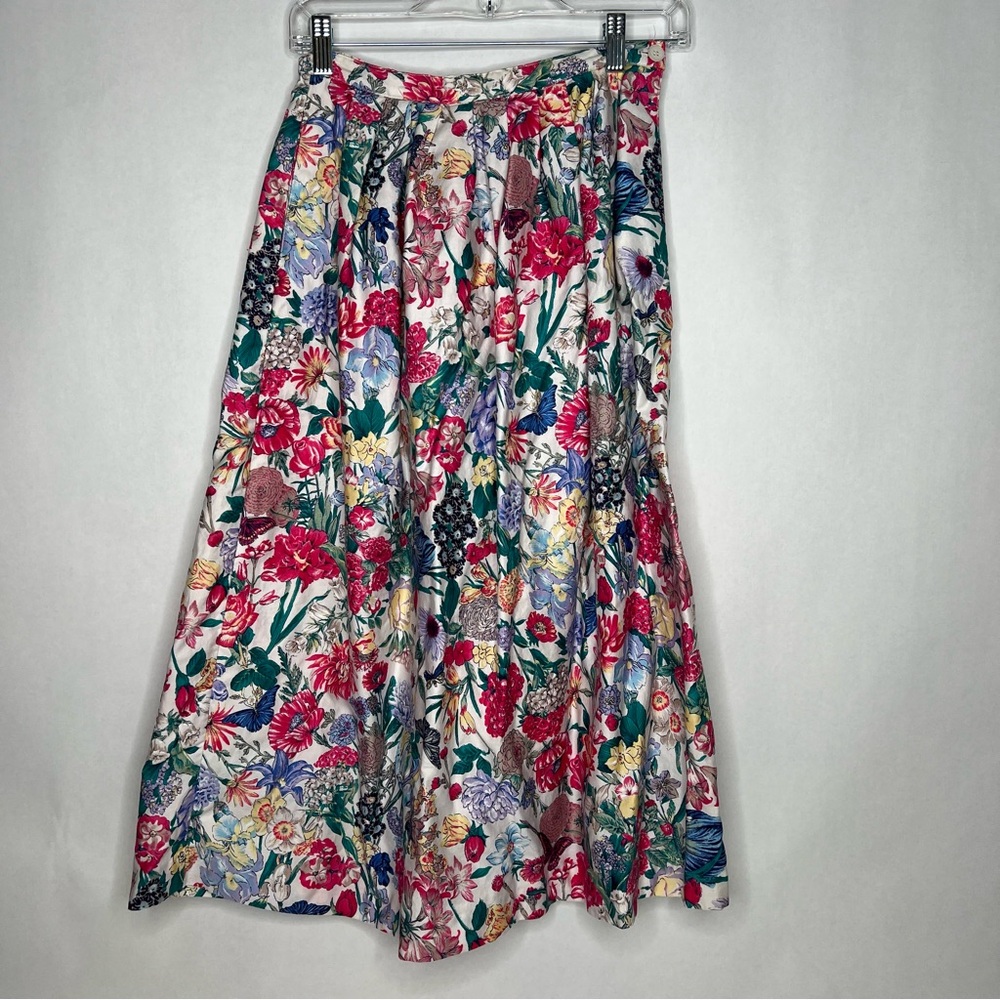 Vintage Eagle's‎ Eye Chintz Floral Pattern Pleated Skirt 8/XS (26x30) Boho